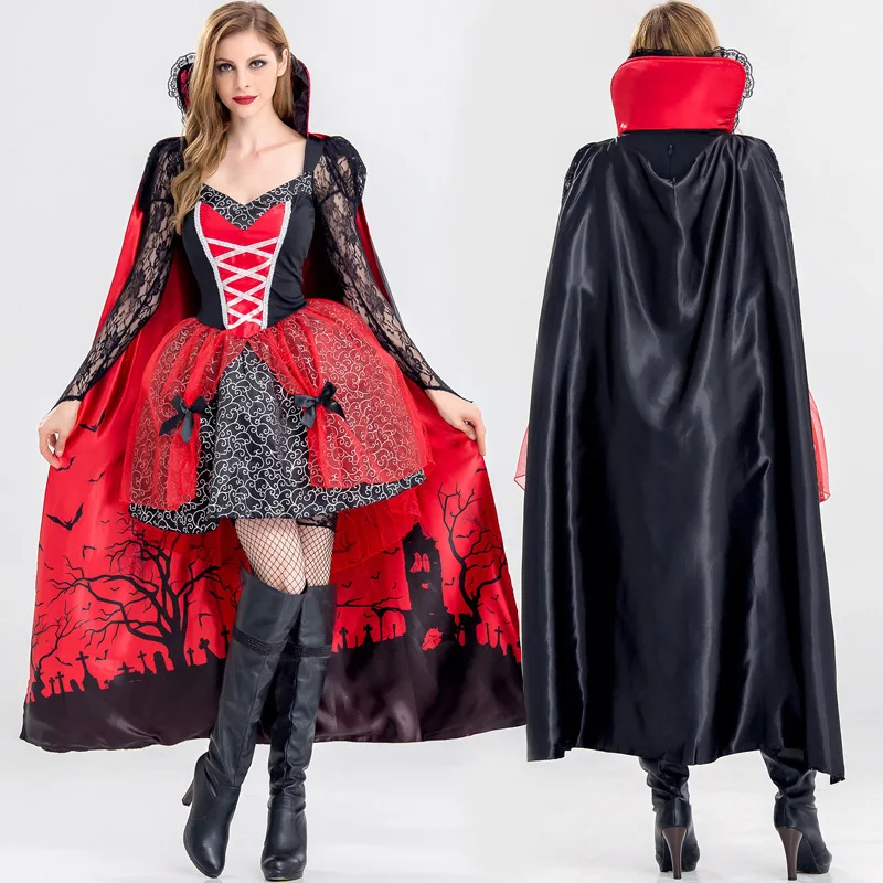 Vampire Cosplay Game Soft Costume Horror Demon Costume Black And Red Gauze Dress Halloween Costume Ghost Bride Witch