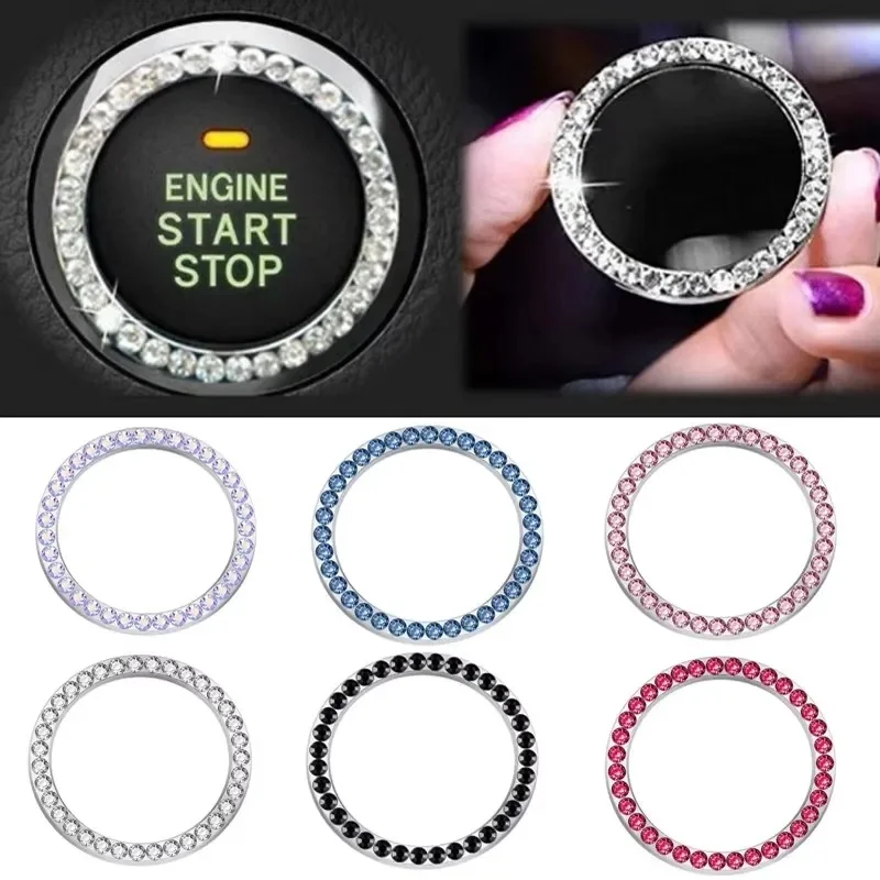 1-3pcs Car One-key Start Button Decoration Ring with Diamond Rhinestone Circle Start Stop Switch Ring Car Interior Accessories