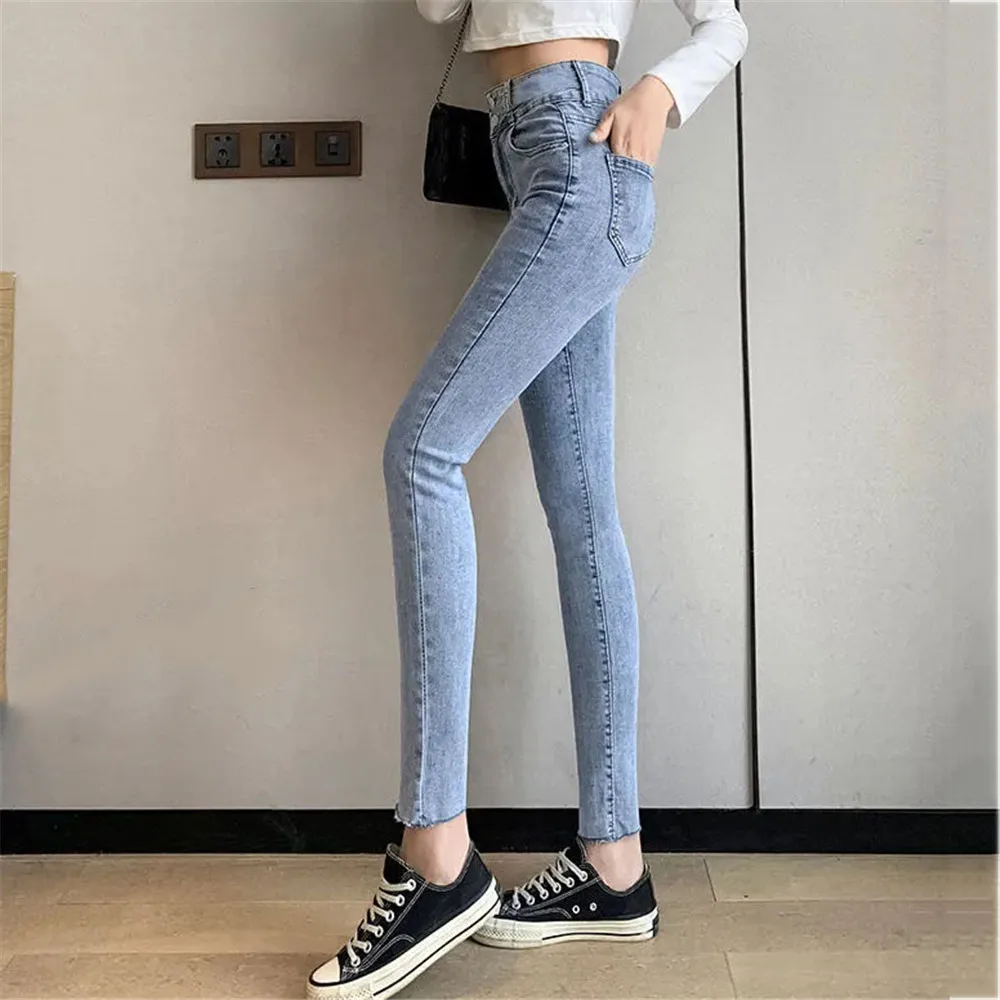 Slim Casual High Waisted Jeans Women Streetwear Korea Dongdaemun 2023 Denim Pants Trashy Y2k Clothing 90s Vintage Denim Trousers