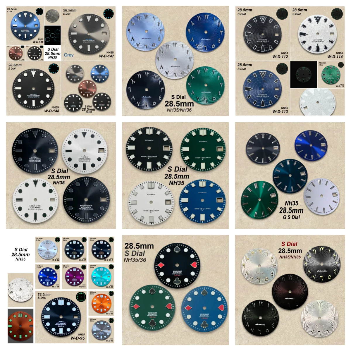 

28.5 mm S/GS Logo Sunray/Arab Dial Suitable For NH35/NH36/8215 Movement Green/Ice Blue Luminous Watch Modification Accessories