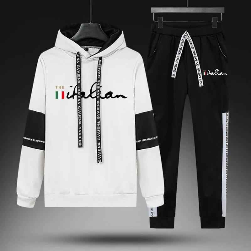 

Italian Printing Hoodies for Mens Casual Sweatshirts Sweatpants Classics Black White Sports Jogging Clothing Fashion Streetwear