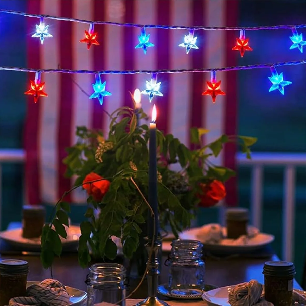 1pc 10/20 LED Red White Blue Star String Lights Indoor Fairy AtmosphereStar Lights Battery Operated Independence Day 4th