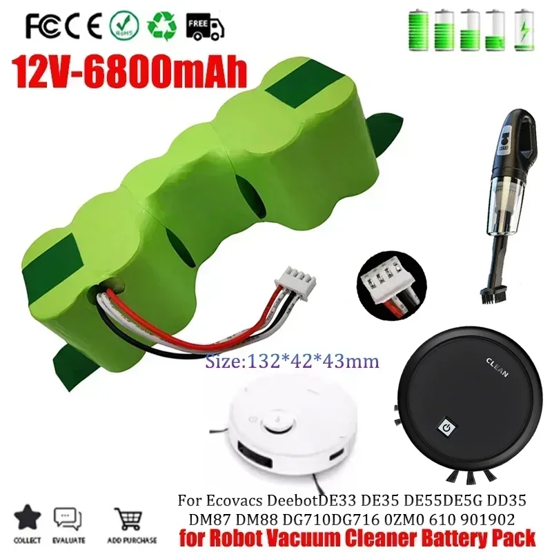 

Original Battery for Ecovacs DeebotDE33 DE35 DE55 DE5G DD35 DM87 DM88 DG710 DG716 12V 6800mAh Robot Vacuum Cleaner Batttery Pack