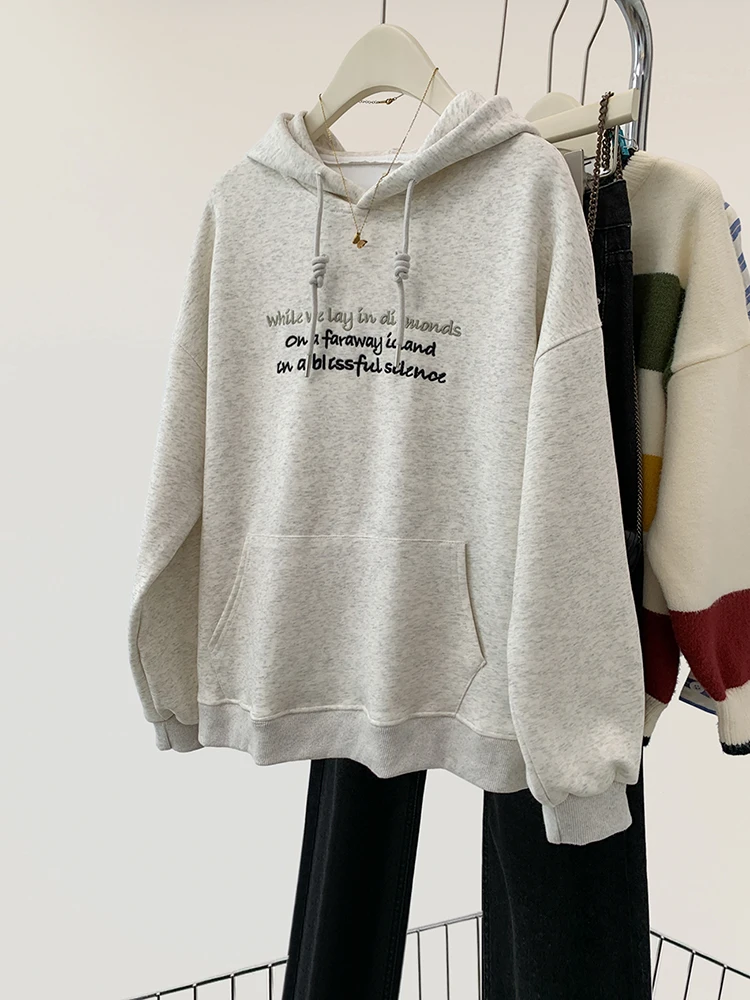 Women's Sweatshirts Solid Color Loose Letter Print Hooded Casual Sweater Coat Streetwear Women Autumn Winter New