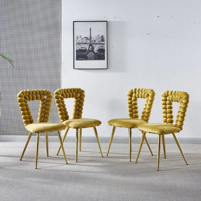 Modern dining chair set 4 iron pipe leg soft cushions dining room living room cafe