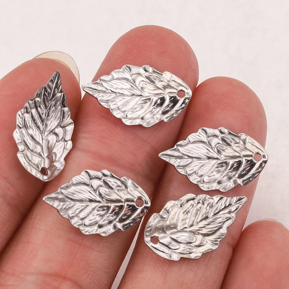 20pcs 10*17mm Stainless Steel Leaf Charms Stamping Earrings Pendants for DIY Floating leaves Jewelry Making Wholesale