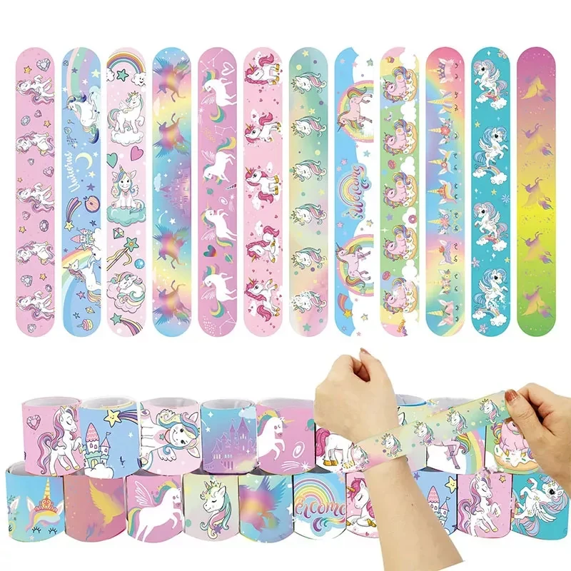 10pcs Rainbow Unicorn Slap Bracelets Gifts Unicornio Party Decor Happy Kids Girls Rainbow Horse Theme Birthday Party Supplies