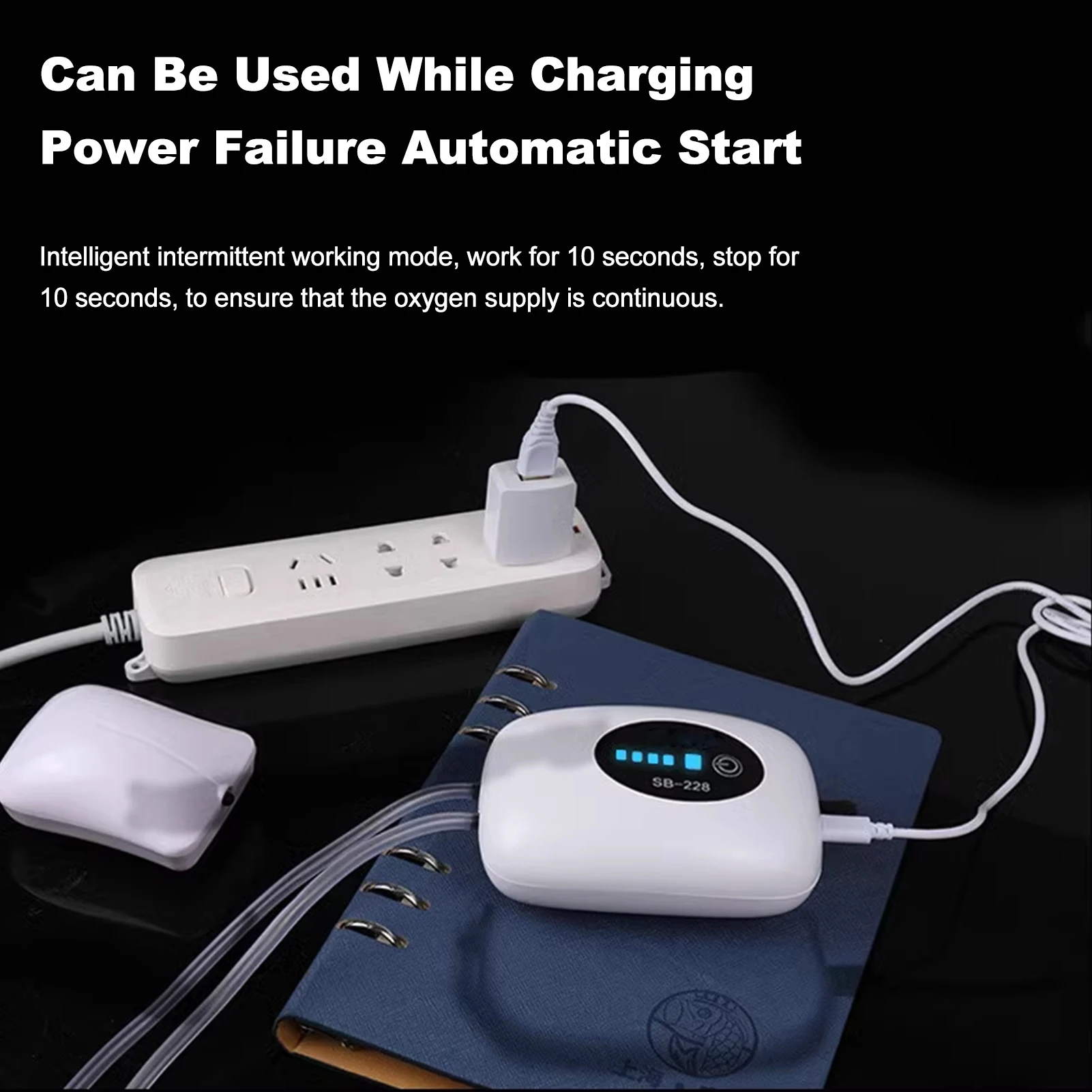 Aquarium Air Pump USB Rechargeable Oxygen Pump Fish Tank Bubbler High Capacity 4800mAh Lithium Battery Quiet Operation Durable