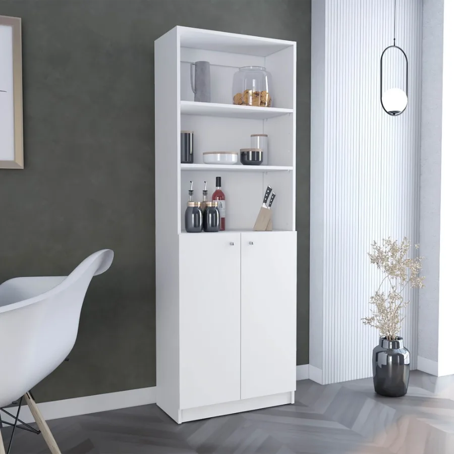 

Home 2Door Bookcase Modern Storage Unit with Dual Doors and MultiTier Shelves White Office