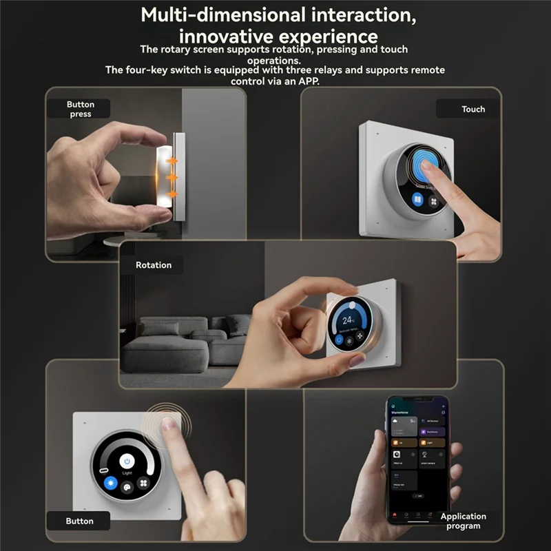 

B34B-Tuya Wifi Smart Knob Central Control Screen Touch Rotate 3 Relays 4 Buttons Programmable Scene Switchh RTOS New System