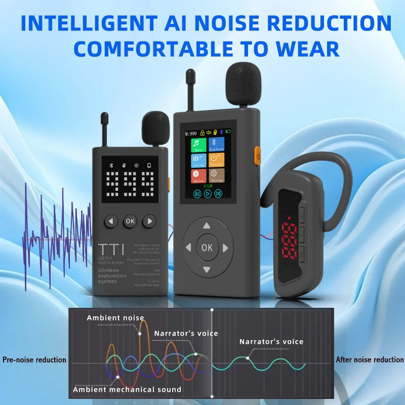 نظام دليل جولات المتحف والمصنع اللاسلكي 1 جهاز إرسال و10 أجهزة استقبال حقيبة تخزين سماعات ميكروفون - جهاز اتصال لاسلكي #4