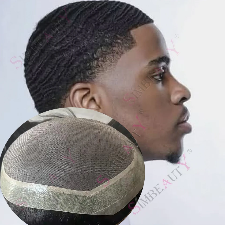 

360 Wave Men's Deep Curly 8mm 10mm 100% Human Hair Toupee Comfort Mono Undetectable Durable PU Vloop Base Afro Black Male Wigs