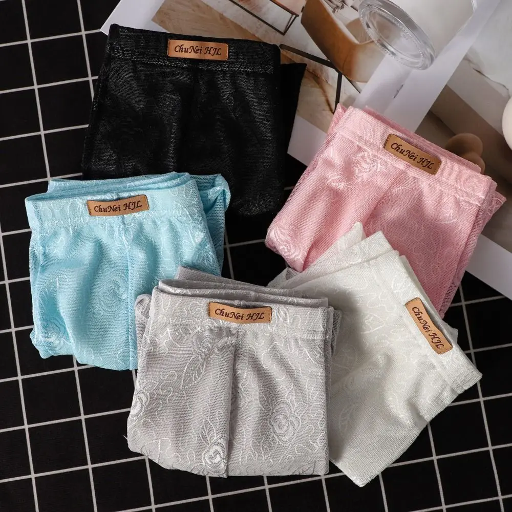Lingerie Ice Silk Men Underwear Transparent Mid Waist Men's Lace Briefs Mesh Ultra-thin Triangle Panties Daily Use