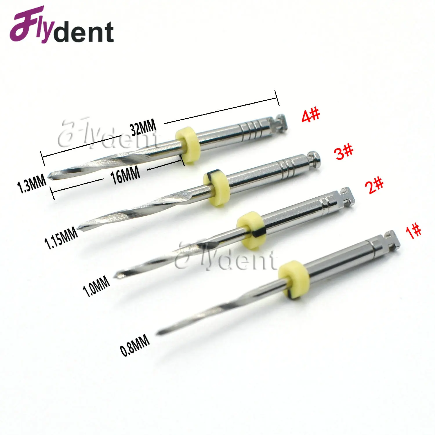 4pcs/pack Dental Drills for Fiber Post 32mm Stainless Steel 1-4# Endodontics Files for Dentistry