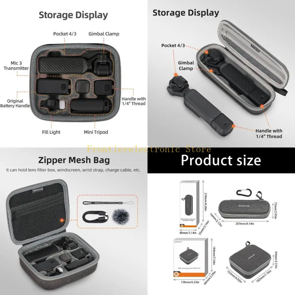 G8DB Shockproof Carrying Case For Pocket 4/3 Camera Cover Storage Box Mesh Pocket Fit All Accessories Lightweight Design