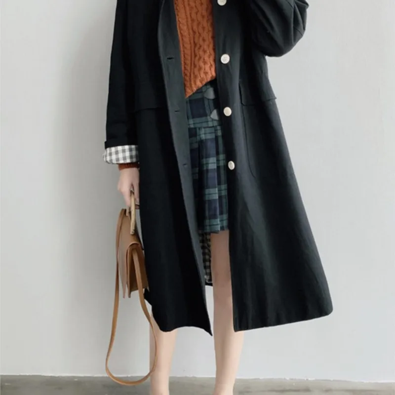 Mid-Length Trench Coat for Women plus Size Loose Korean Style Work Clothes New Popular over the Knee