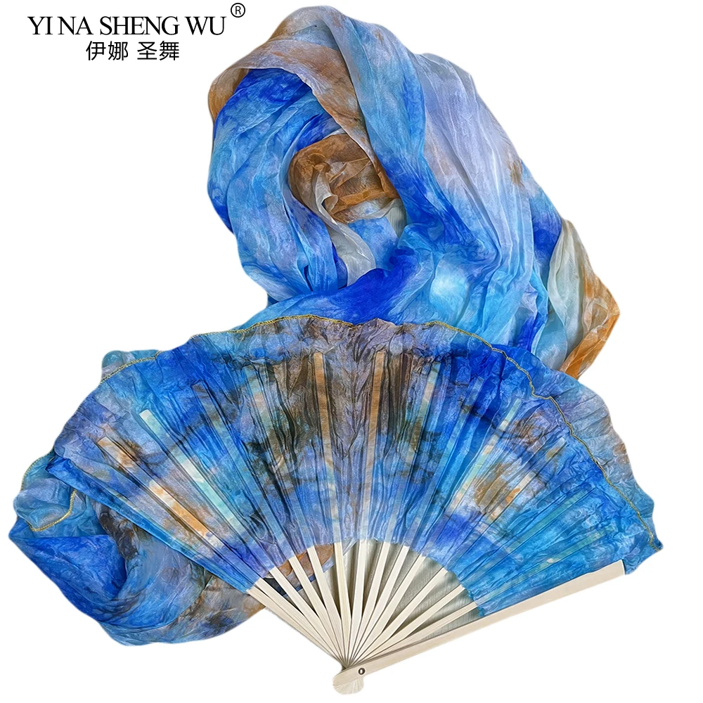 Ventilador de seda tie-dye para dança moderna do ventre, ventilador personalizável, colorido artesanal, fãs estendidos, seda real, 1pc