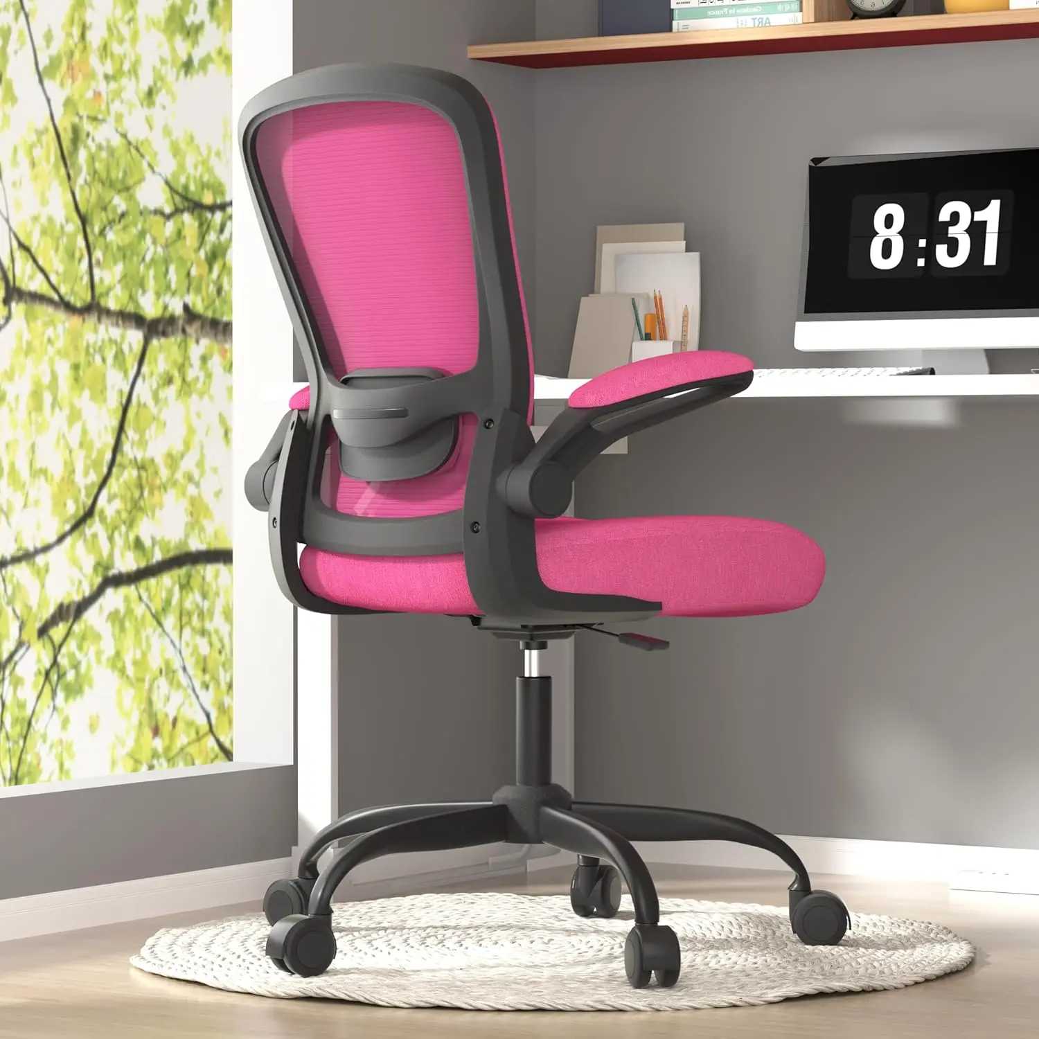 

Office chair, ergonomic adjustable lumbar support, high back mesh computer chair with flip armrests