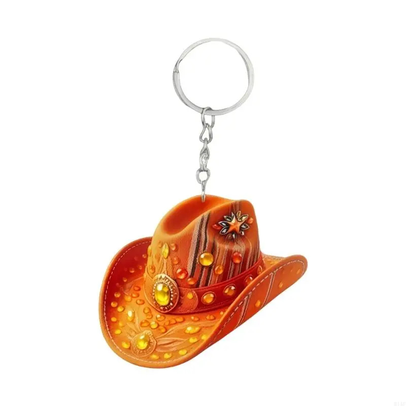 91AF Vintage Cowboy Hat Acrylic Keychain Western Styled Bag Hanging Decoration Accessory For Keys Backpack Gift