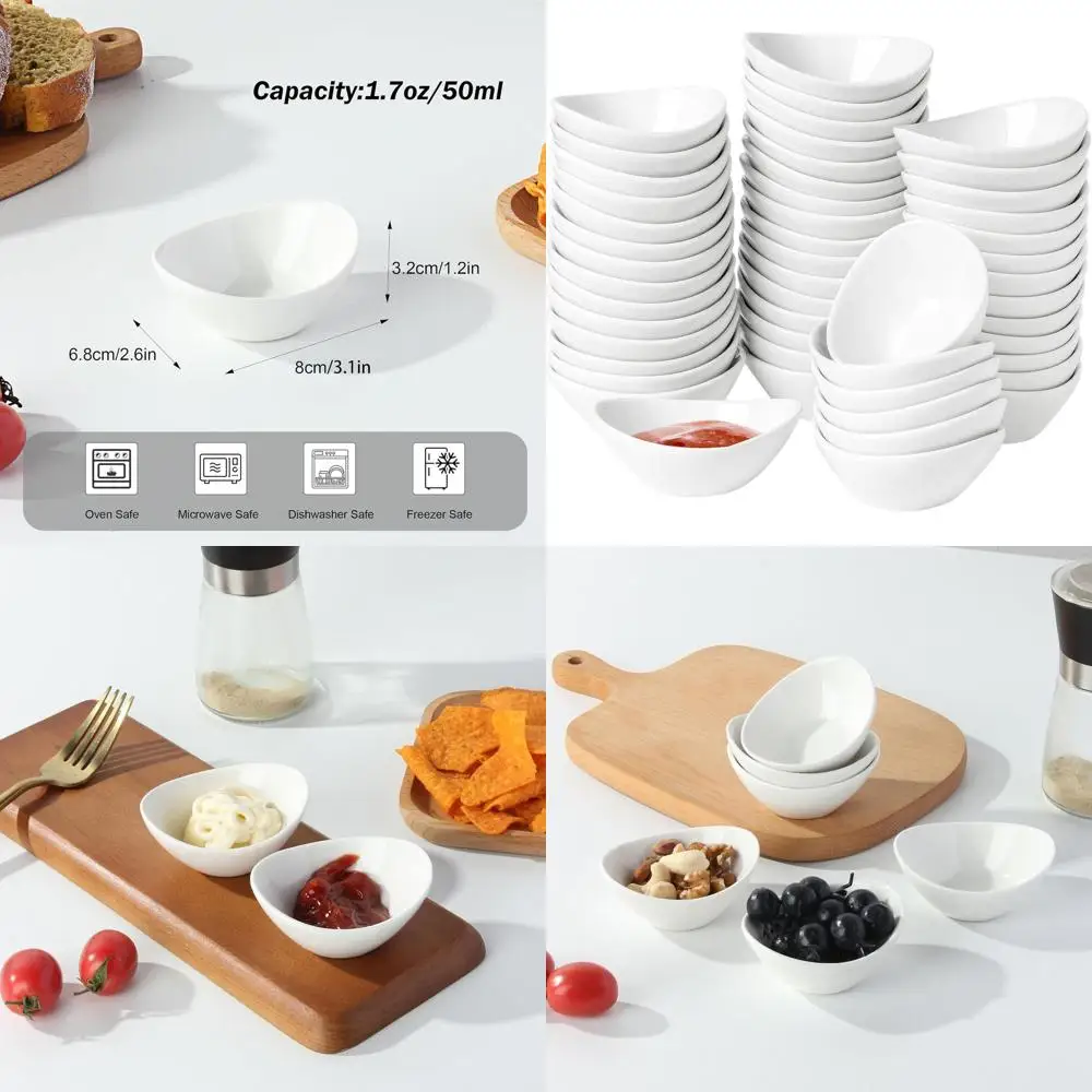 

50 Pack 1.7 Oz Mini Ceramic Dipping Bowls, Porcelain Sauce Cups for Condiments, Side Dishes & Party Use