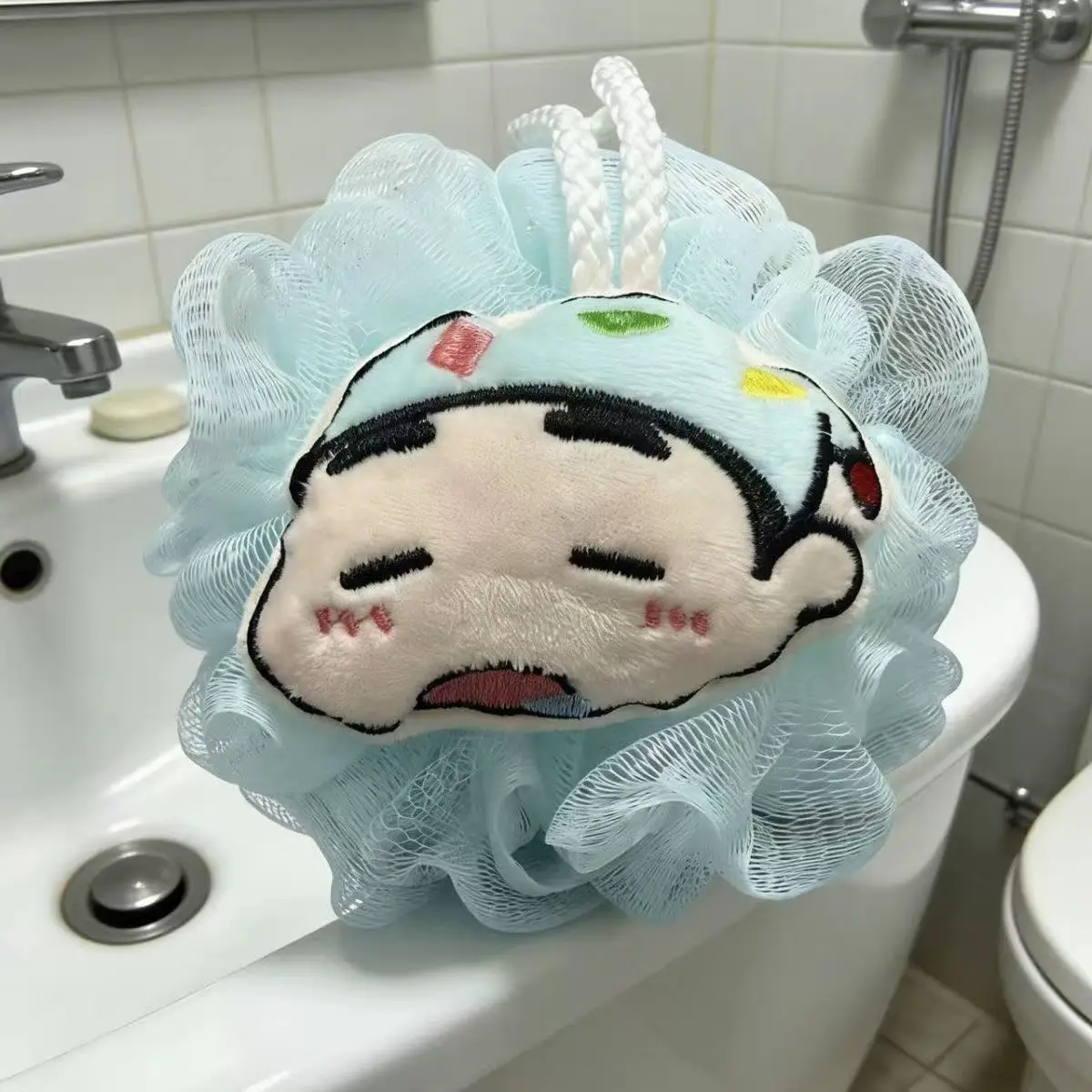 Kawaii Crayon Shin-chan Bath Ball Fluffy Cartoon Hanging Shower Loofah Gentle Foaming Bath Sponge Gift for Girls Daily Shower view 6