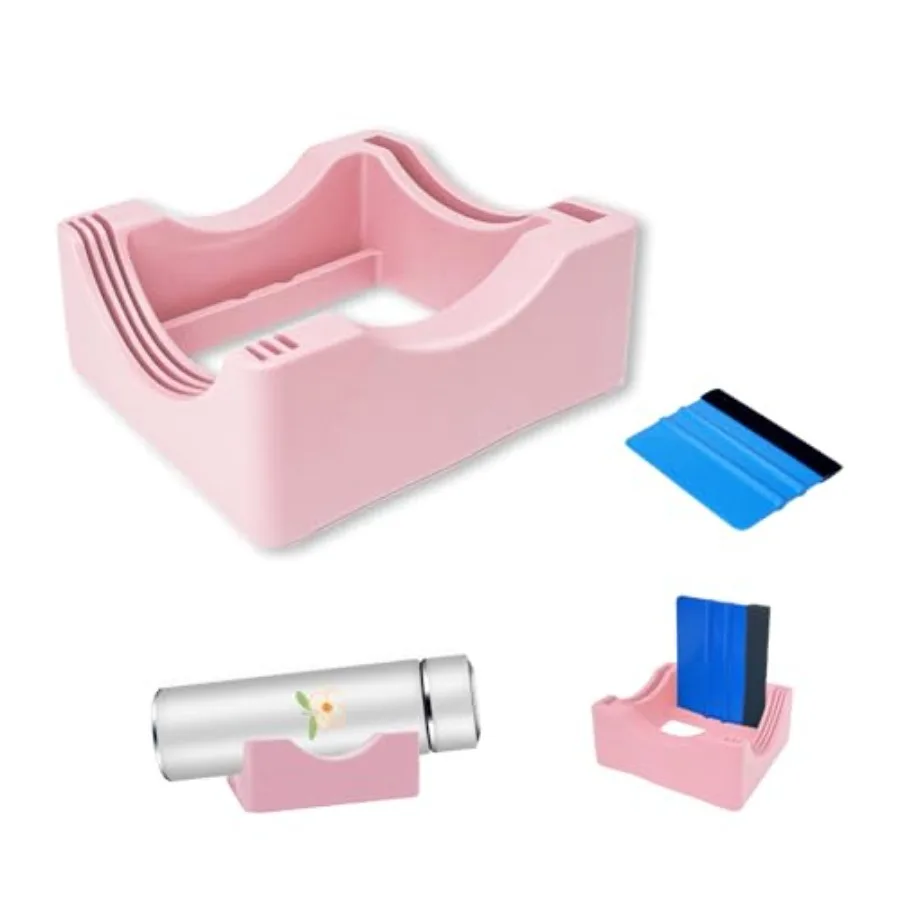 

HealthSTE Silicone Cup Cradle for Crafting Non-Slip Tumbler Holder with Built-in Slot and Felt Edge Squeegee Tumbler Stand Use