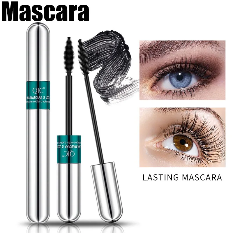 ダブルインワンマスカラシルクファイバー防水マスカラまつげエクステンション用黒厚い延長まつげ化粧品 1 個