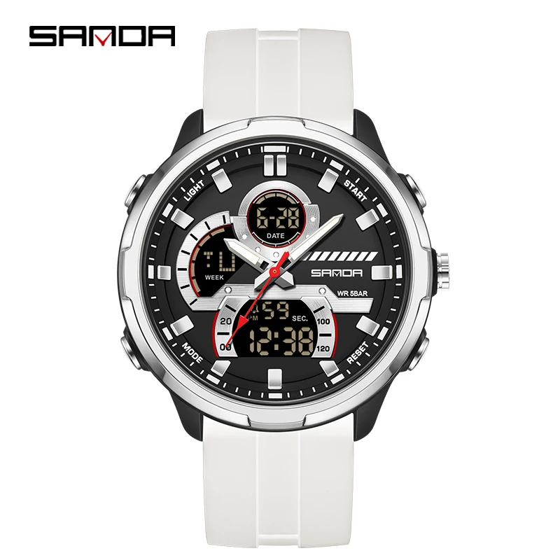 

SANDA 9077 спортивные модные мужские цифровые часы с хронографом и светящимся календарем, водонепроницаемые противоударные уличные повседневные часы для мужчин