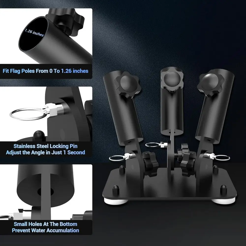 Triple Magnetic Flag Pole Holder for 5th Wheel RV Hitch – Magnets RV Flag Mount with 90° Adjustable Angle, No-Drill Flag Pole Br