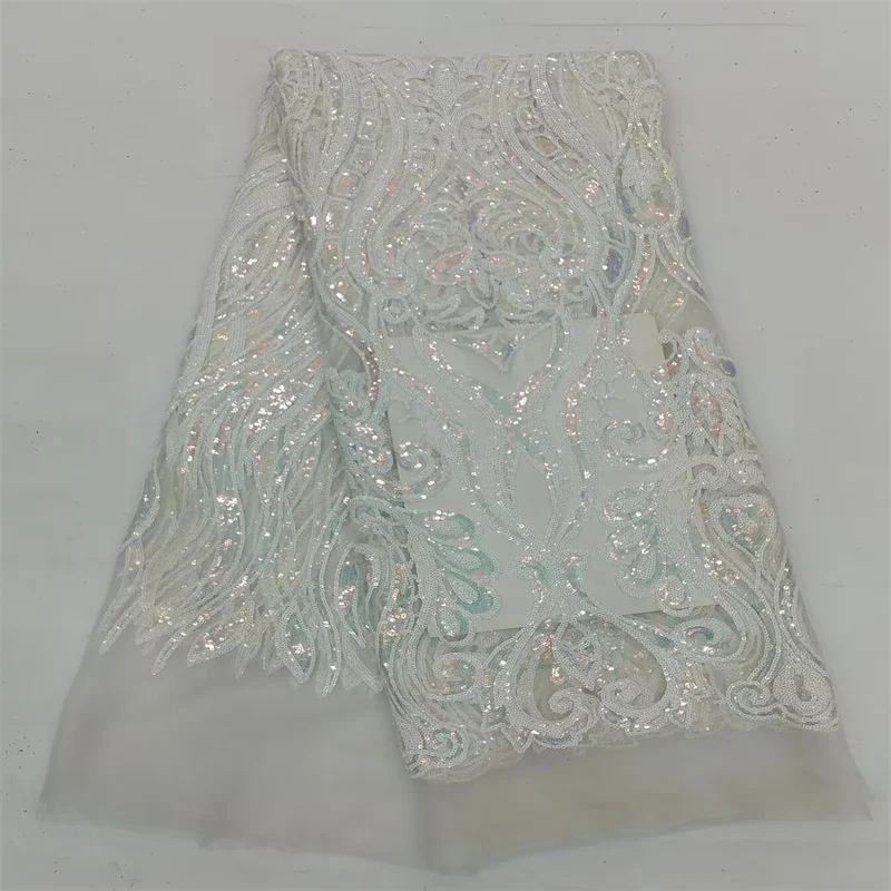

Роскошная африканская сетчатая кружевная ткань с ручной вышивкой и 3D цветочными блестками, 5 ярдов, французское тюлевое кружево для свадебных вечерних платьев