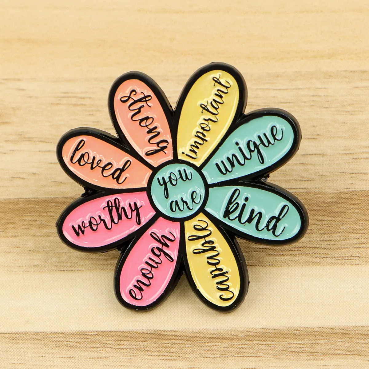 Motivational Enamel Pins Self Love Flower Positive Quote Badges Funny Tea Lapel Pins for Hats Bags Mental Health Gift Jewelry