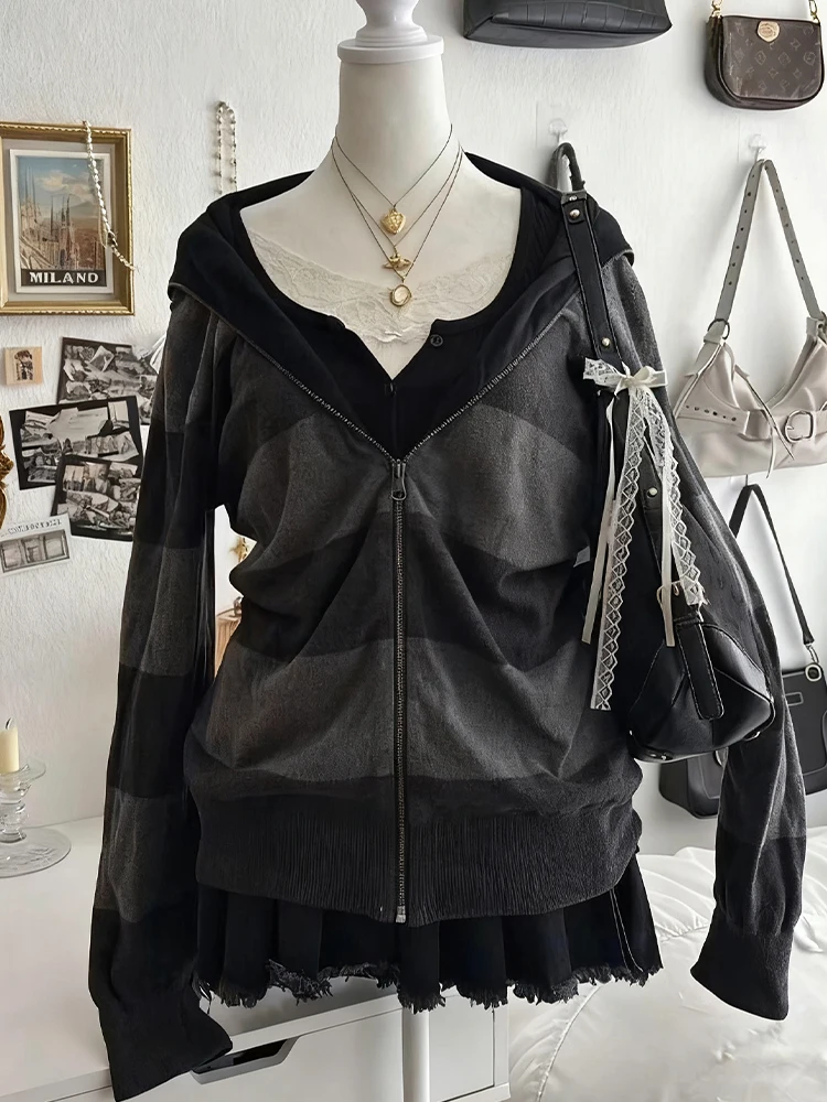 Y2k новая модная толстовка с капюшоном American Retros Millennium High Street в полоску готические осенние и зимние женские куртки на молнии