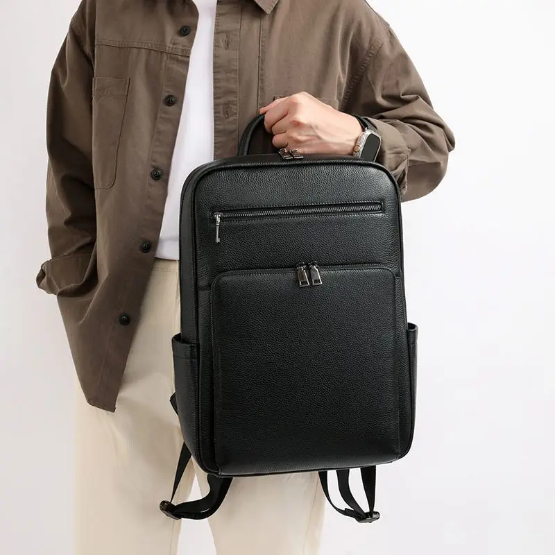 

New Men's Large Capacity Business Laptop Backpack Genuine Leather Travel Daypack Multifunctional Commuter Casual Bag