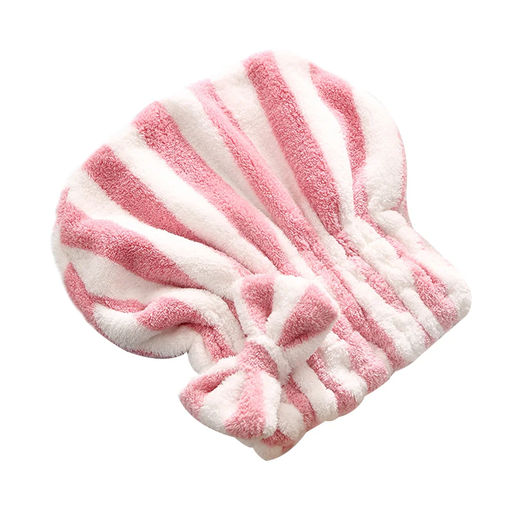 

Hair Drying Cap Pink Stripes Bowknot Elastic Shower Headband Bathroom Supplies Soft Absorbent Fast Dry Hair Wrap for Bath Makeup