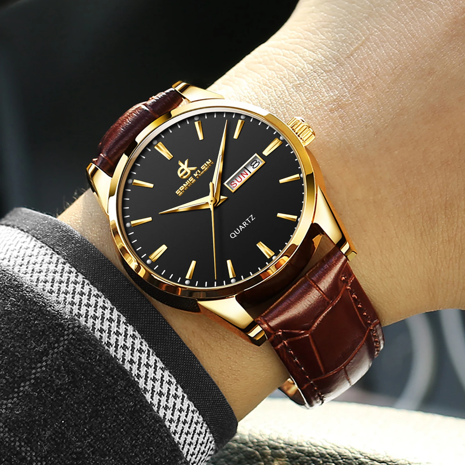 Business Casual Men's Watch Waterproof Leather Strap Luxury Brand Date Week Temperament Trend Quartz Men's Watch