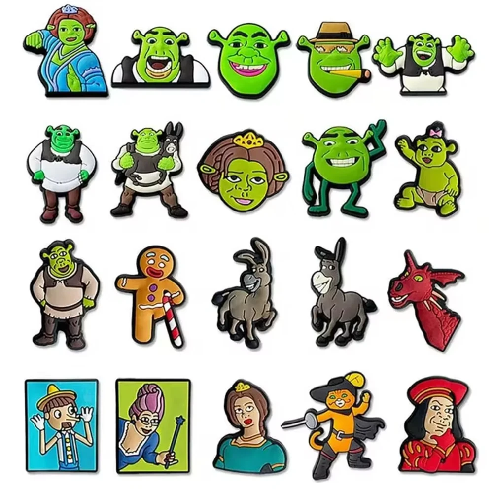 20Pcs Green Monster Cartoon Shoe Charms Pin for Clog Sandal Accessories DIY Shoe Decoration Wristband Kids Party X-mas Gifts