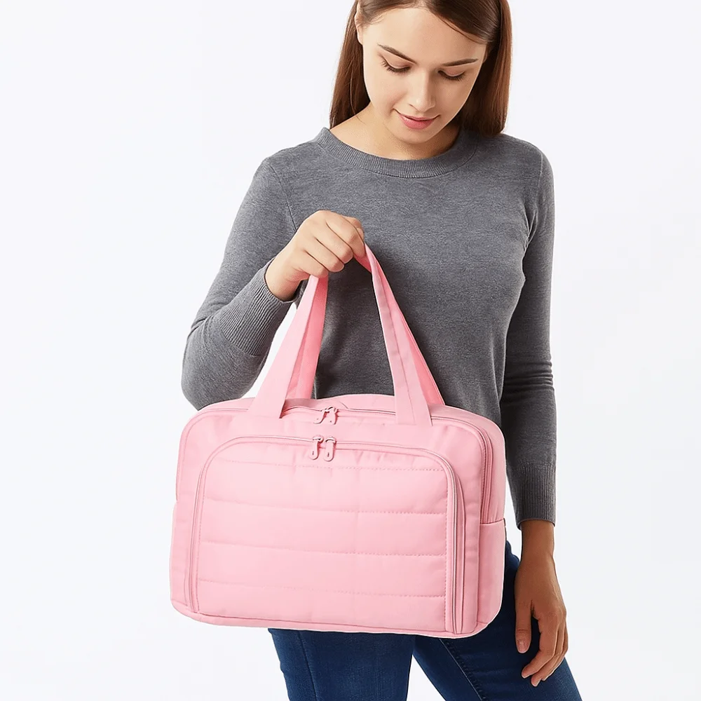 Solid Color Handheld Cosmetic Bag Large Capacity Nylon Pouches Bag Organizer Korean Style Multi-layered Portable Toiletry Bag