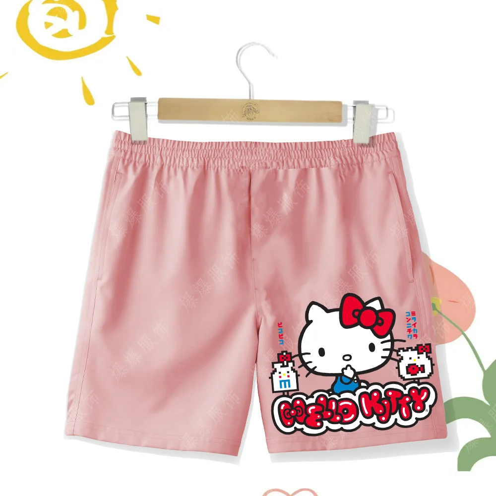 New Print Cute Hello Kitty Children's Beach Shorts, Girls, Boys, Entertainment, Casual, Soft, Swimming, Breathable, quick dryin