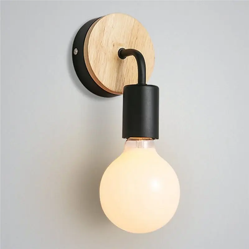 TKOH-Retro E27 قاعدة مصابيح الشمال الخشب تصميم السرير الجدار حامل مصباح الداخلية لغرفة النوم غرفة المعيشة تركيبات ديكور المنزل #2