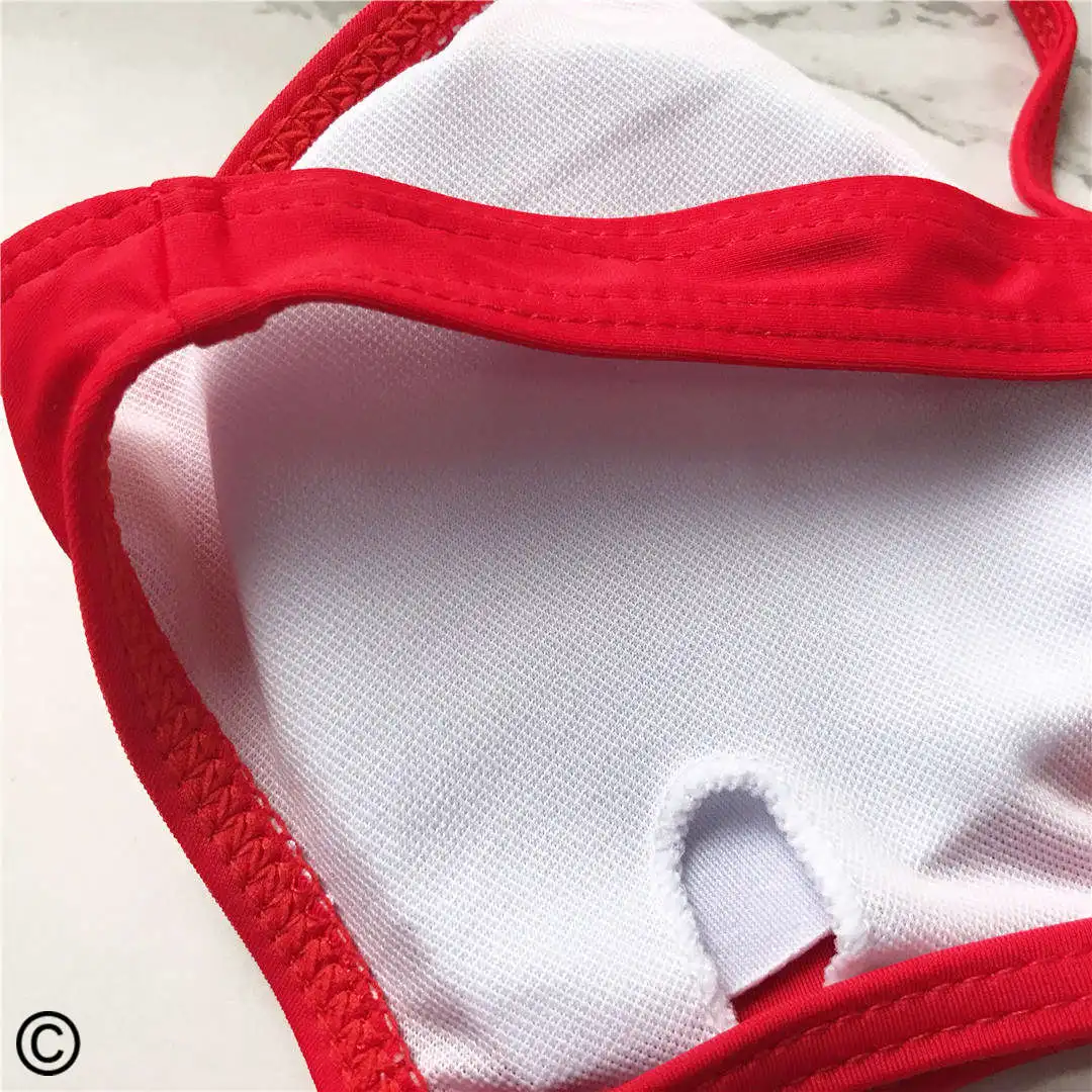 Damen-Bademode, roter, aufreizender, ausgeschnittener, brasilianischer Bikini, zweiteiliger Bikini-Set, gepolsterter Badeanzug, Badebekleidung, Damen-Bikini V702. – Detail 23