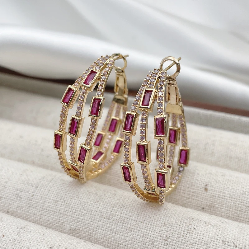 

Hot SENYU High Quality CZ Circle Big Hoop Earrings Luxury Women Party Colorful Zircon Jewelry Gift for Bride Wedding Earrings