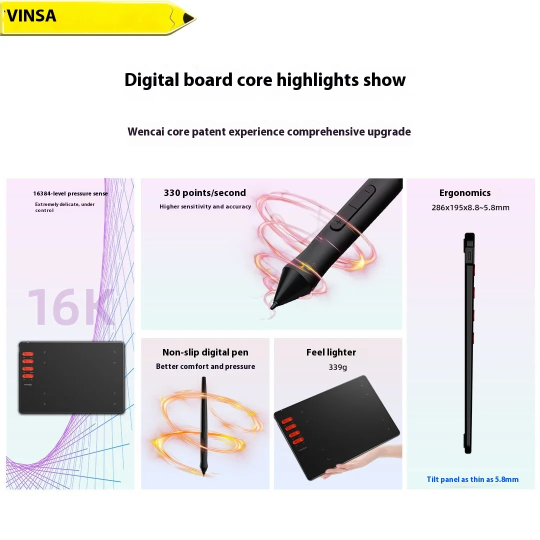 T505pro Vinsa Digital Drawing Board The  Pressure Sensitivity Compatible with Android Tablet PC Windows Mac Laptop Mobile Phone