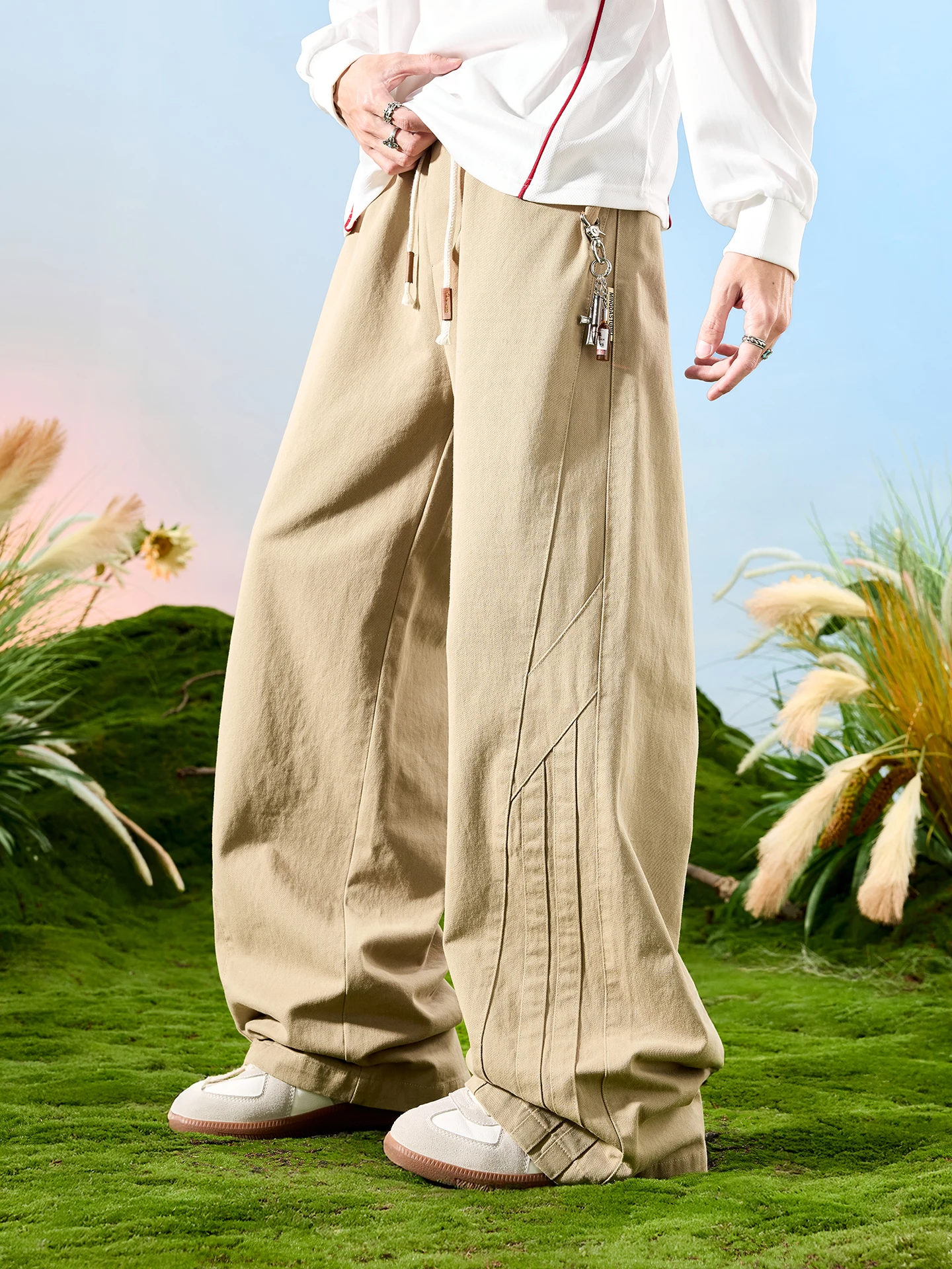 

Мужские повседневные хлопковые брюки Nuthink American Sle Retro Street Splicing Wide Leg Knife Work Pants Fce, весна 2026