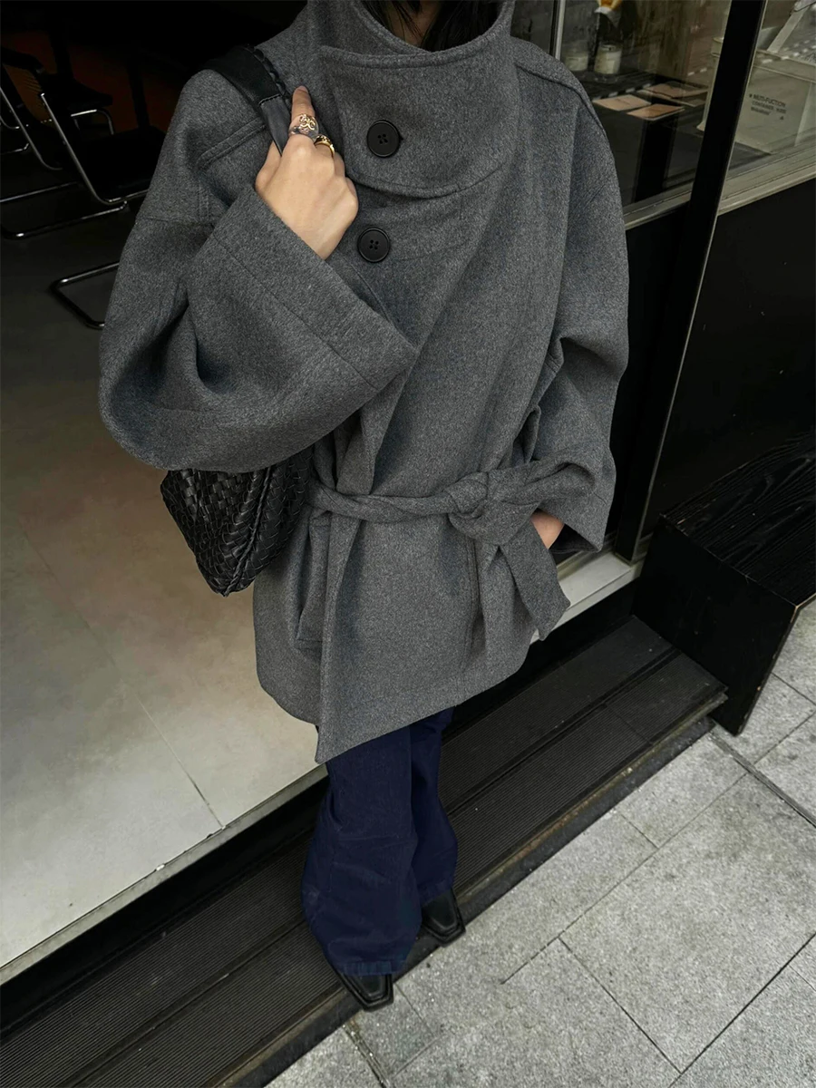 

Женское шерстяное пальто с хлопковой подкладкой и воротником-стойкой, зимняя модная корейская верхняя одежда прямого кроя