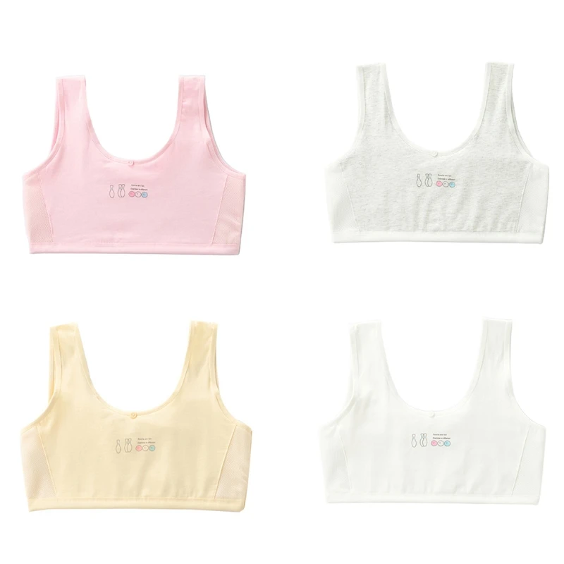 

Puberty Teen Girls Double Layer Training Bra Cartoon Bowling Print Underwear Crop Top Breathable Mesh Sports Vest