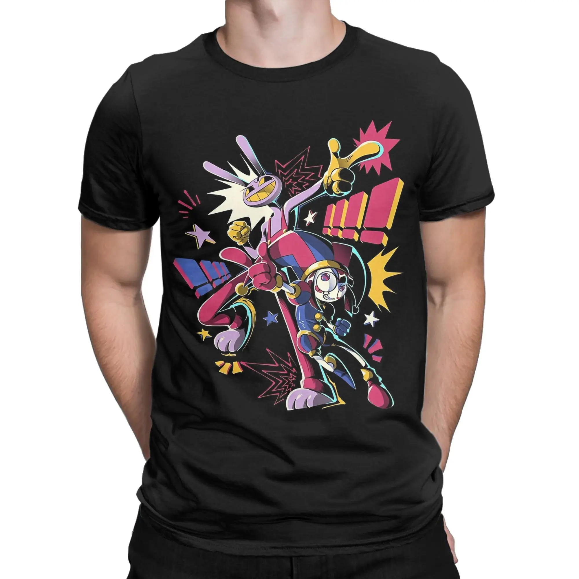 Vintage Cartoon Digitals Circus Jax Pomni T-Shirts for Men Round Collar 100% Cotton T Shirts  Short Sleeve Tee Shirt