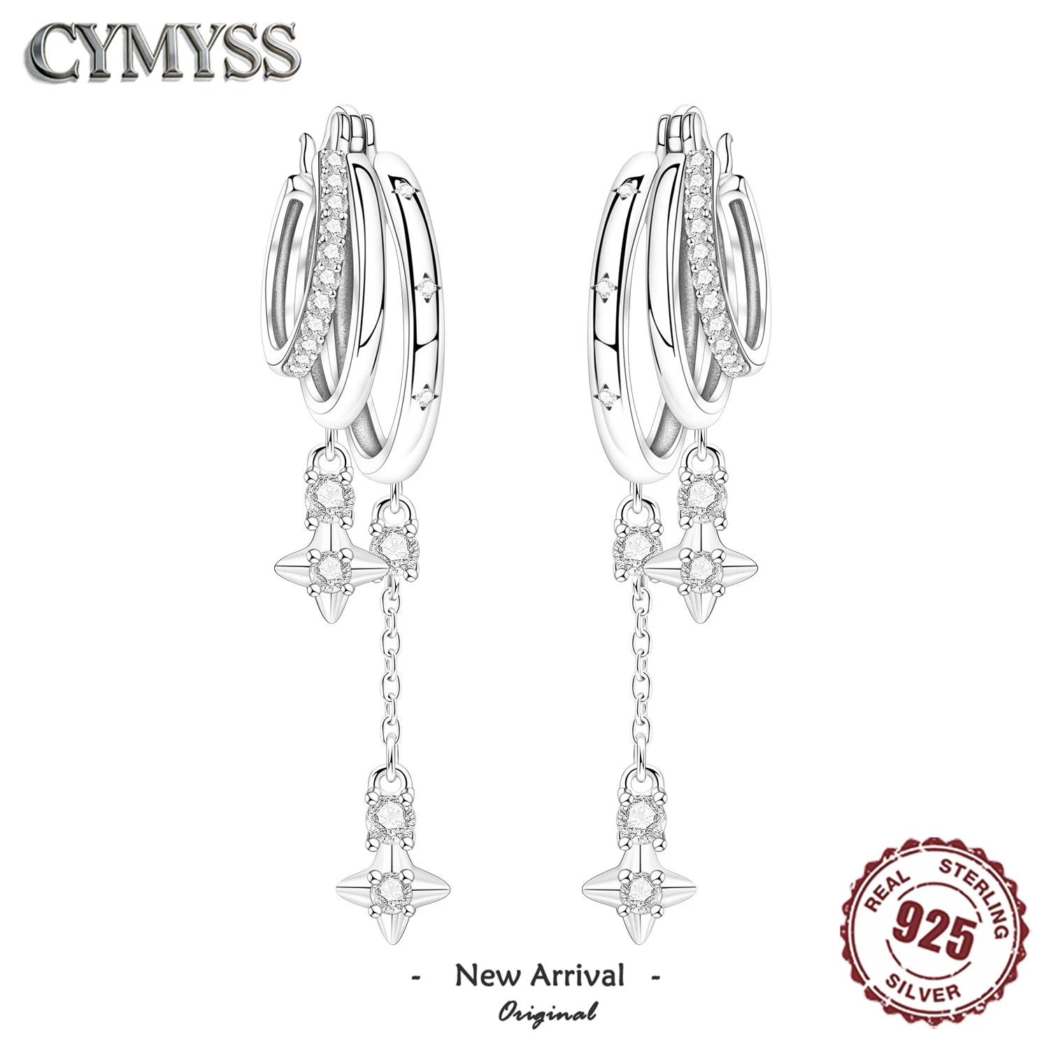 

NEW Original Design 925 Sterling Silver Cute Pet Star-Picking Cat Earrings Jewelry Women's Fashion Party Birthday Gift Ear Loops