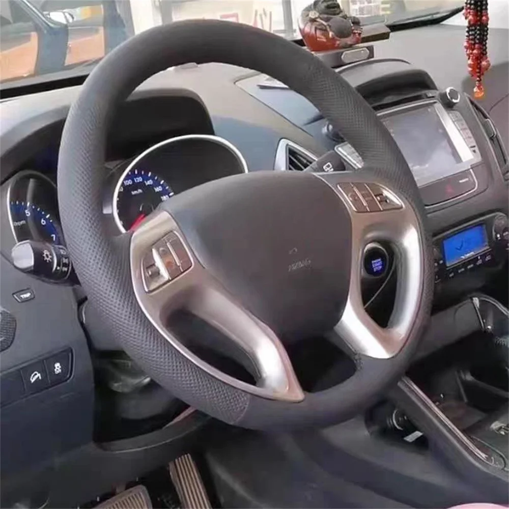 Hand Sewing Steering Wheel Cover Non-slip Interior Accessories Napa Leather Steering Wheel Braid For Hyundai 10-15 Ix35 Models