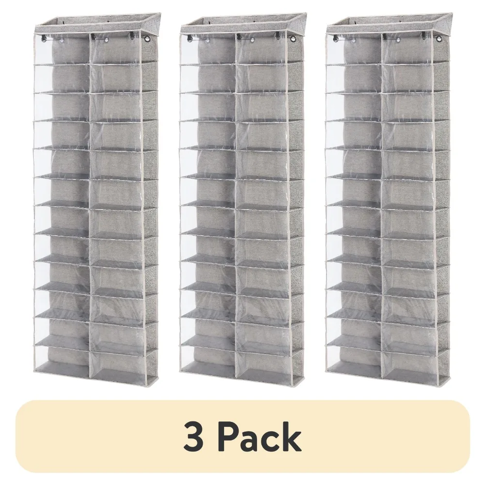

Shoe Rack 24-Shelf Polyester Cotton over the Door Closet Shoe Organizer, (3 pack) Shoe Rack