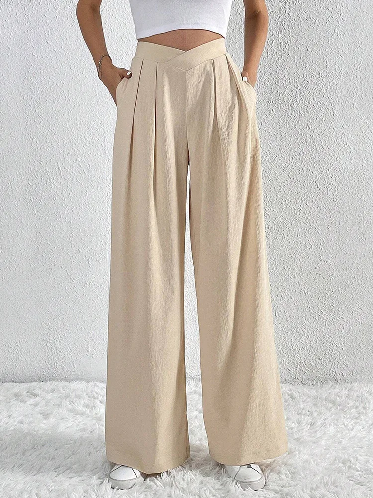 

Casual Wrinkled Wide Leg Pants for Women Pure Color Low Waist Comfortable Fit Summer Faion Ladies' Trousers